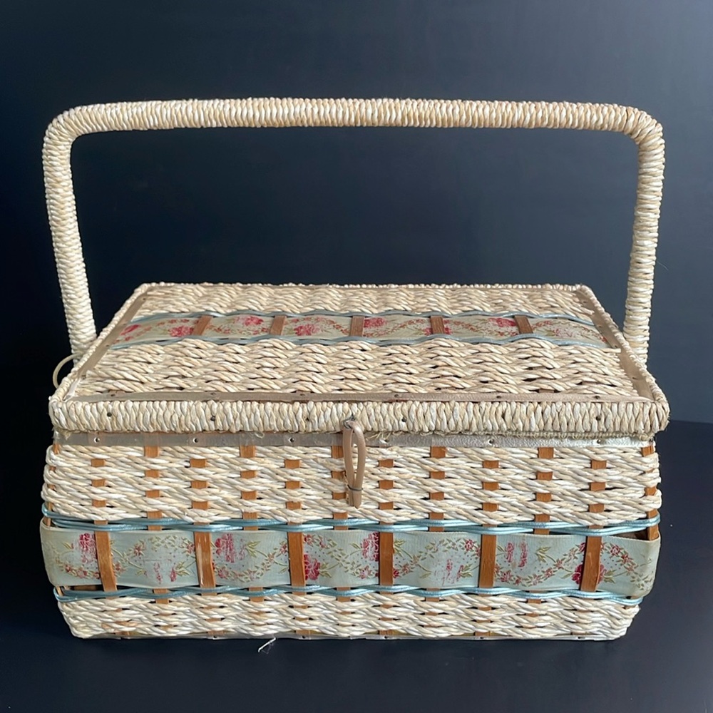 Dritz Japan Vintage Sewing Basket Hinged Lid Decorative Craft Storage AS IS
